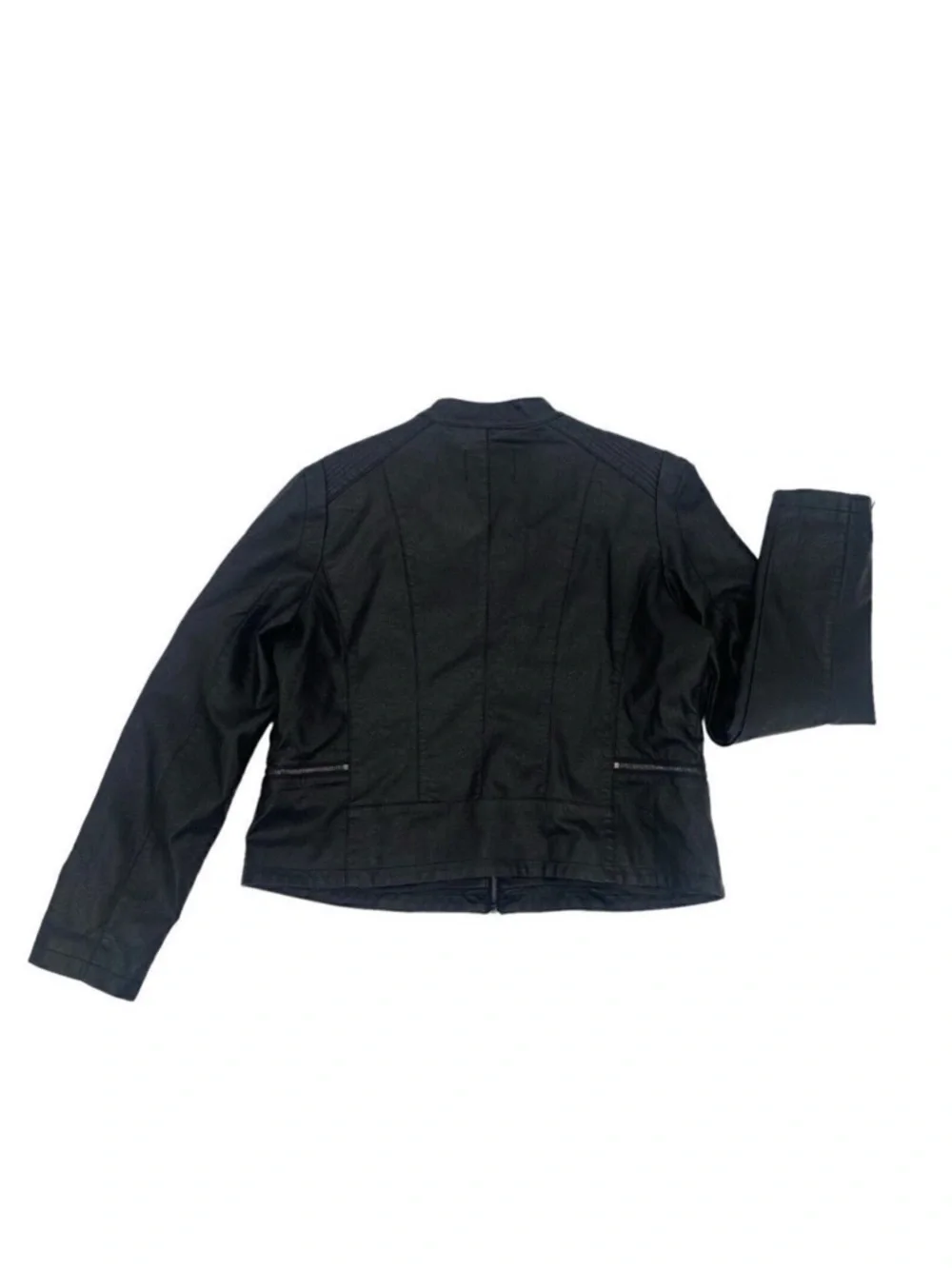 Black Vegan Faux Leather Zip Up Moto Jacket Grunge Little Gem Women's Size Large